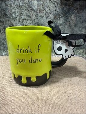 NWT Rae Dunn Drink If You Dare 16 oz Halloween Mug Skull Double-Sided